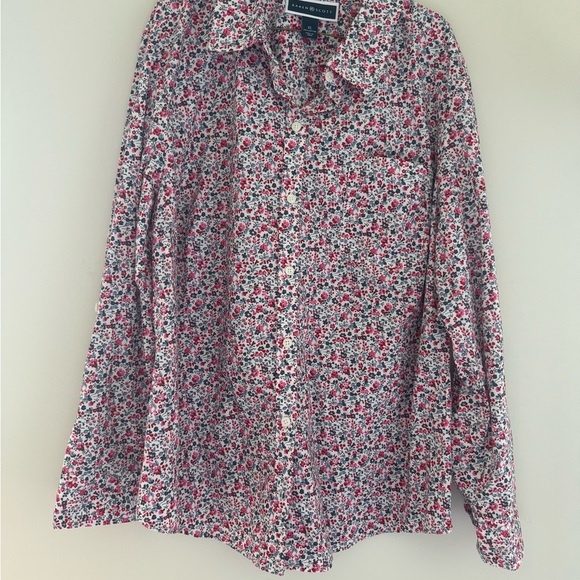 Karen Scott Red and White Floral Casual Button Down Shirt XL 100% Cotton - Picture 1 of 6